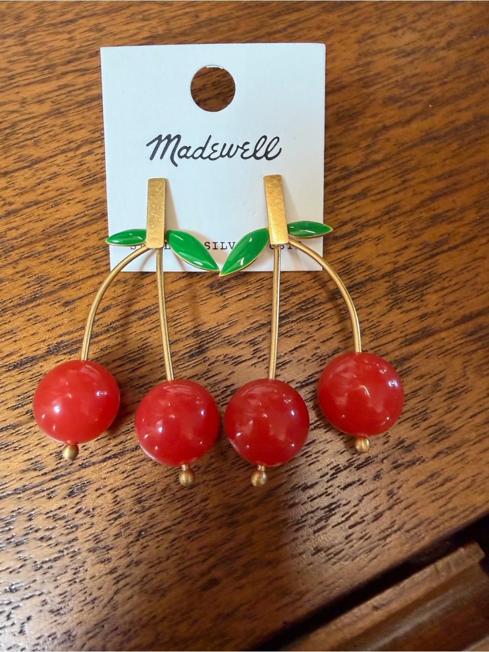 Madewell Gold-Tone Cherry Drop Earrings with Green Leaves